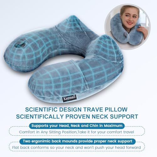 Inflatable Travel Neck Pillow for Airplane Sleeping Blow Up Neck Support Air Pillow Traveling on Plane Long Flights Washable - Image 3