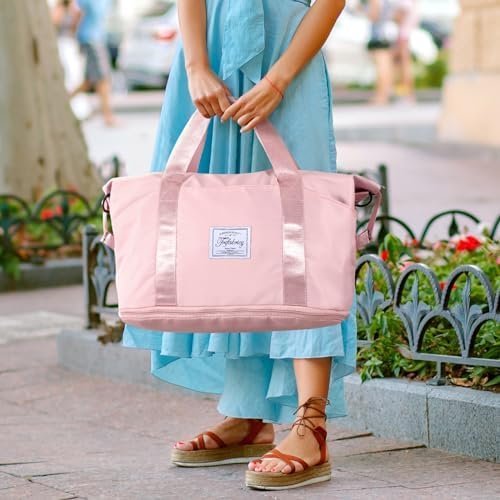 Travel Duffel Bag - Large Shoulder Weekender Overnight Bag, Carry on Bag with Wet Pocket, Waterproof Expandable Duffel Bag with Trolley Sleeve, Sports Tote Gym Bag for Women, Pink - Image 7