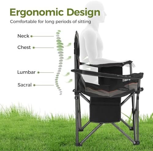 ALPHA CAMP Oversized Camping Folding Chair, Heavy Duty Support 450 LBS Steel Frame Collapsible Padded Arm Chair with Cup Holder Quad Lumbar Back, Portable for Outdoor - Image 3