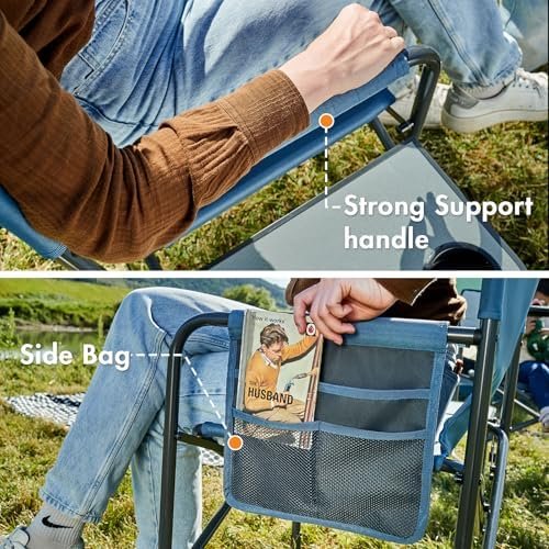 PORTAL Directors Chair Camping Chairs for Adults with Side Table Folding Lawn Chairs for Adults, Directors Chairs Foldable for Outdoor Chairs for Beach, Travel, Heavy Duty Supports 300LBS, Blue/Grey - Image 5