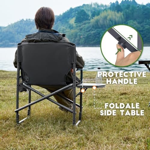TIMBER RIDGE Lightweight Oversized Camping Chair, Portable Aluminum Directors Chair with Side Table Detachable Side Pocket for Outdoor Camping, Lawn, Picnic, Support 400lbs (Grey) Ideal Gift - Image 5