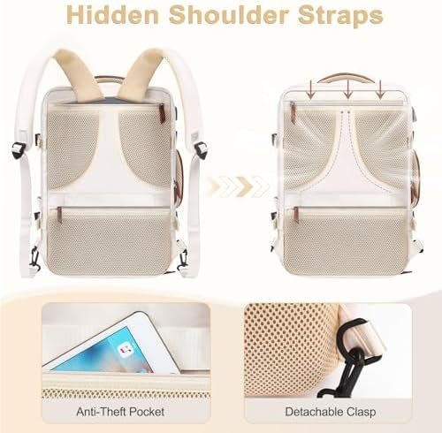 MOSISO Travel Backpack,40L Carry on Backpack for Women Men,17-17.3 inch Airline Approved Luggage Backpack with USB Port&Hidden Shoulder Strap,Casual Daypack with Toiletry Bag&Shoe Pocket, Beige - Image 4