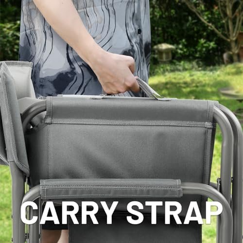 TIMBER RIDGE Lightweight Oversized Camping Chair, Portable Aluminum Directors Chair with Side Table Detachable Side Pocket for Outdoor Camping, Lawn, Picnic, Support 400lbs (Grey) Ideal Gift - Image 9