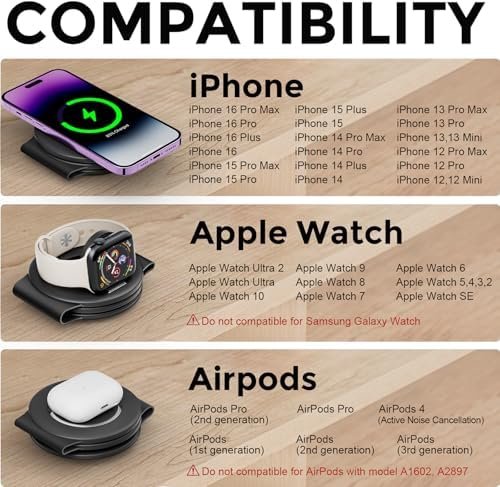 3 in 1 Charging Station for Apple Multiple Devices, Foldable Travel Wireless Charger 18W for iPhone 16 15 14 13 Pro Max Plus &Apple Watch Series/Airpods - Image 6