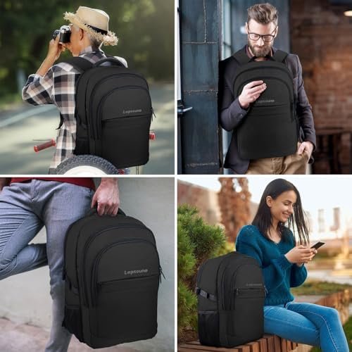 Lapsouno Travel Backpack, Large Carry on Backpack, 17 Inch Laptop Backpack, Big Backpack, Extra Sturdy TSA Friendly with USB Port College School Rucksack Bag Backpack Gifts for Him Men Women, Black - Image 7