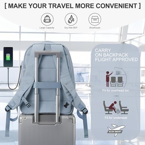 coowoz Travel Backpack for Women Men Mochila de Viaje Laptop Work Backpack Hiking Gym College Backpack Rucksack Travel Essentials Personal Item Travel Bag Carry on Backpack Flight Approved Blue - Image 4