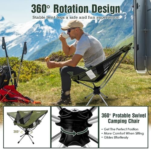 Camping Chairs, 360°Degree Swivel Folding Chairs for Adults, Lightweight Camping Chair Portable Chairs, Foldable Outdoor Chairs for Travel Camping Hiking Fishing Beach lawns(Green) - Image 6