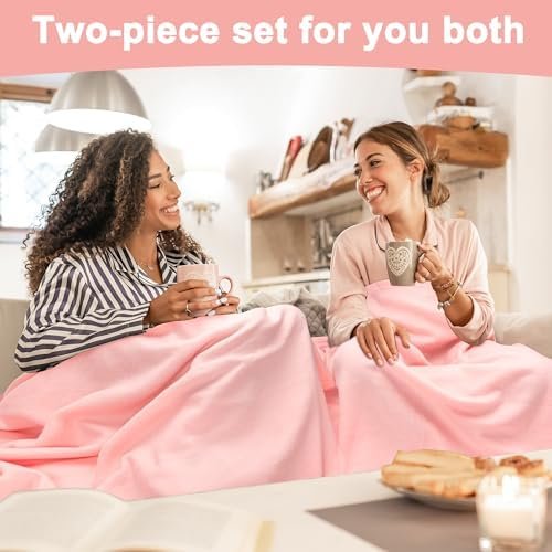 Travel Blanket Airplane Compact with Bag Throw Blankets with Sleep Masks, Earplugs, and Storage Bags for Camping Home Office 50" x 60" 2-Pack Pink - Image 5