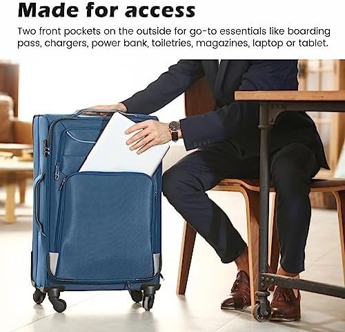 Coolife Luggage 4 Piece Set Suitcase Spinner TSA Lock Softshell lightweight (blue+sliver) - Image 3