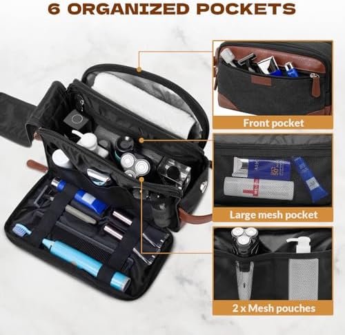 Travel Toiletry Bag for Men - Canvas Toiletries Bag with Multiple Pockets Large Hanging Dopp Kit Travel Bag for Toiletries Essentials Accessories - Dark Grey - Image 3