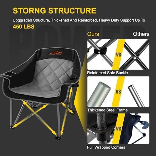 FAIR WIND 2 Pack Oversized Padded Camping Chair Heavy Duty Quad Fold Arm Chair Portable for Outdoor - Support 450LBS, Black - Image 6