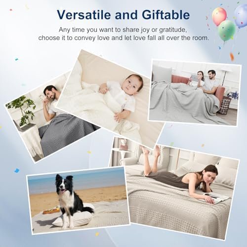 PHF 100% Cotton Waffle Weave Throw Blanket for Couch - Lightweight Washed Cotton Throw Blanket for Bed - 50"x60" Aesthetic Breathable Blanket for Room Decor & Office - Oatmeal - Image 6