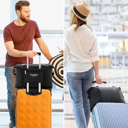 Vankor Expandable Travel Duffle Bag for Travel, Foldable Carry on Tote Bag Weekender Overnight Hosptital Bag for Men Women Lightweight Luggage Maternity Bag Black - Image 6