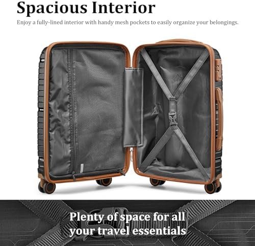 Joyway Luggage Sets 5 Piece Suitcase Set, PP Hardshell Carry on Suitcase Set, Travel Suitcases with Double Spinner Wheels and TSA Lock, Black Brown - Image 9