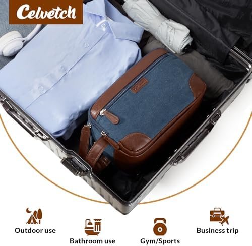 Travel Toiletry Bag for Men - Canvas Toiletries Bag with Multiple Pockets Large Hanging Dopp Kit Travel Bag for Toiletries Essentials Accessories - Navy Blue - Image 7
