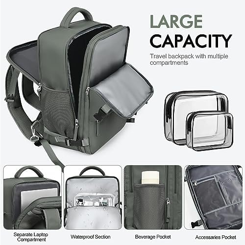 Travel Backpack For Women Men Flight Approved, Carry-on Backpack Bag Luggage, Personal Item Backpack, Laptop Backpack Casual Daypack, Travel Essentials Must Haves, Olive-green - Image 5