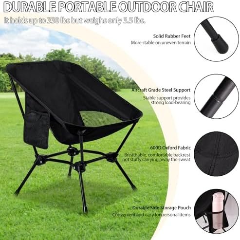 Ultralight Portable Camping Beach Chairs Compact Folding Lawn Chair Outdoor Lightweight Backpack Camp Chair for Adults Backpacking Chair with Pocket for Outside Travel Picnic & Hiking, Support 330 LBS - Image 3