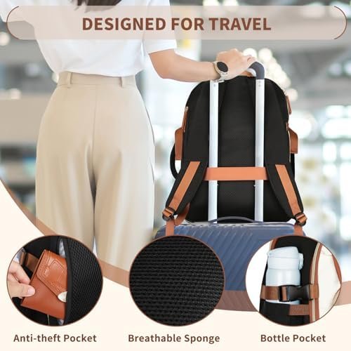 ETRONIK Travel Backpack for Women, Carry on Backpack Flight Approved with Shoe Compartment & Wet Pocket, Personal Item Travel Bags Fit 17.3" laptop, Travel Work Business Backpack, Beige-black-brown - Image 6