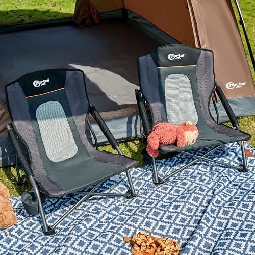 PORTAL Beach Camping Folding Chairs for Adults Low Portable Chair with Cup Holder High Mesh Back for Outdoor Lawn Sand Travel Festival Concert, 300LBS - Image 8