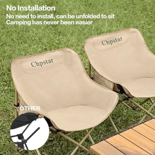 Camping Chair, Folding Chair Portable Collapsible Chair with Side Pocket, Lightweight Foldable Chair for Outdoor Camping, Travel, Beach and Sports, Storage Bag Supports 400LBS Khaki - Image 4