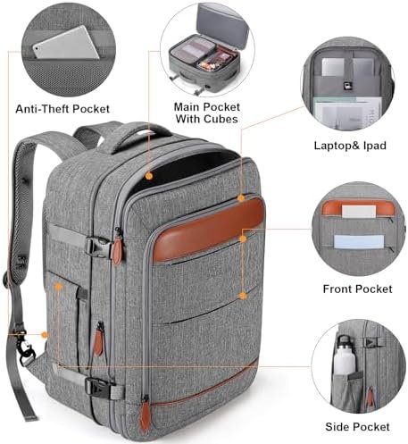 Bagsure Travel Backpack, 42L Carry on Luggage, Flight Approved Expandable Backpack, Laptop Backpack, Hidden Shoulder Straps Weekender Bags for Women Men, Suitcase with Packing Cubes and Shoe Pocket - Image 5