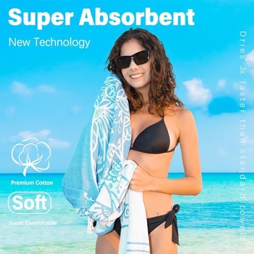 Turkish Beach Towel Quick Dry Absorbent Cotton Lightweight Thin Bathroom Bath Pool Swim Towels Extra Large Oversized Sand Free Towel Beach Accessories Essentials Stuff Cloud Gift for Adults - Image 6
