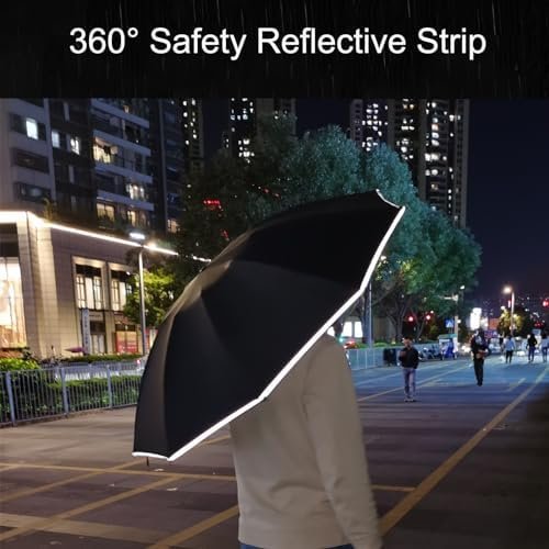 Windproof Travel Umbrella, Rain Sun and UV Resistant Auto Open Close Compact Portable Folding Umbrella for Car, Backpack, Men and Women, Black - Image 7