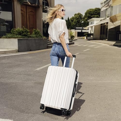 SHOWKOO Luggage Sets 3 Piece 100% PC Ultra Tough Hardside Expandable Suitcases Sets with TSA Lock Double Spinner Wheels (20in/24in/28in, White - Image 2