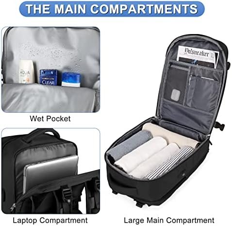 coofay Travel Backpack For Women Men Airline Approved Carry On Backpack Flight Approved Waterproof Sports Luggage Backpack Casual Daypack Small Hiking Backpack Black Backpack - Image 4