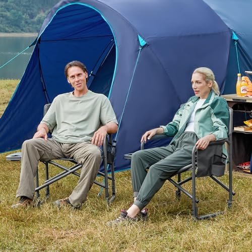 TIMBER RIDGE Lightweight Oversized Camping Chair, Portable Aluminum Directors Chair with Side Table Detachable Side Pocket for Outdoor Camping, Lawn, Picnic, Support 400lbs (Grey) Ideal Gift - Image 2