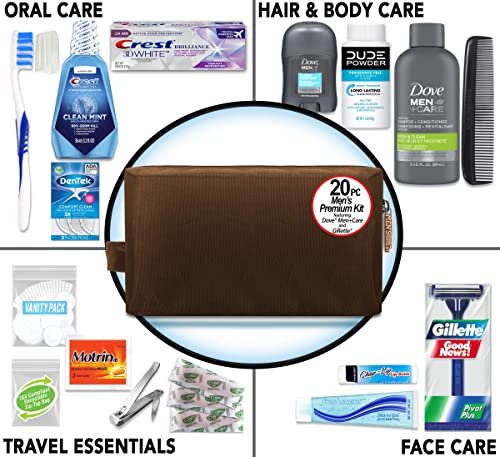 Convenience Kits International Men’s Premium 20-Piece Kit with Travel Size TSA Compliant Essentials, Featuring: Dove Men & Care Products in Brown Dopp Bag - Image 3