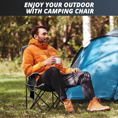 2PCS Mesh Folding Camping Chairs, Oversized Portable Outdoor Chairs, Weight Capacity 325 lbs with Cup Holder, Storage Pocket, Carry Bag Black - Image 4