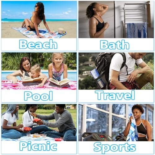 2 Pack Microfiber Lightweight Beach Towel Sand Free Quick Dry Absorbent Thin Compact Towels for Swimming Pool Camping Beach Accessories Large Easy Pack Travel Things for Vacation Essentials Gift - Image 7