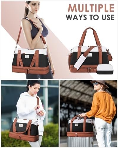 Travel Duffel Bag, ETRONIK Gym Bag for Women with Shoes Compartment & Wet Pocket, Carry On Weekender Bag with Toiletry Bag, Overnight Bag for Hospital, Yoga, Sports (Brown) - Image 7