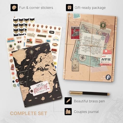 3-in-1 Prazoli Adventure Book, Travel Journal & Bucket List Scrapbook - Cute Gifts for Women & Men Couple | Travelers Notebook Planner & Organizer With Pockets & Prompts Keepsakes Diary (Couple's Adventure Map) - Image 5