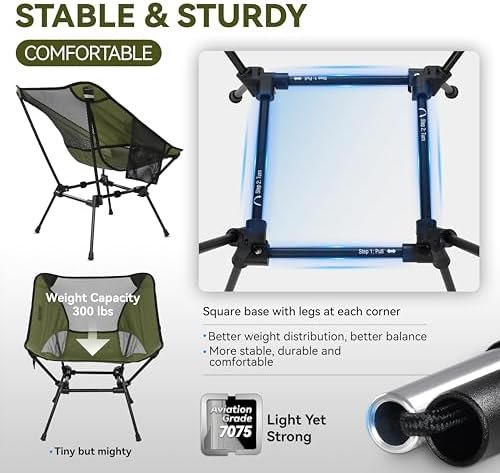 MARCHWAY Ultralight Folding Camping Chair, Heavy Duty Portable Compact for Outdoor Camp, Travel, Beach, Picnic, Festival, Hiking, Lightweight Backpacking (Green) - Image 4