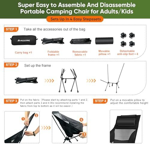 Camping Chairs,Portable Camping Chair for Adults with Headrest,Lawn Chairs Beach Chair with Anti-Sinking Feet Folding Backpacking Chair,Compact Foldable Travel Chair for Outdoor Camp Hiking Backpack - Image 6