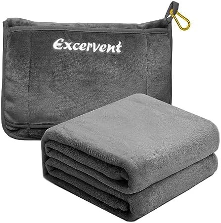 Excervent Travel Blanket 2 in 1 Soft Flannel Airplane Throw Blankets in Soft Bag Pillow case with Hand Luggage Belt, 65x40inch, Grey - Image 7