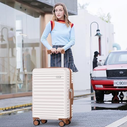 SHOWKOO Luggage Sets 3 Piece Hardside Expandable Suitcase with Double Spinner Wheels Tsa Lock, (Beige White, 5 piece set) - Image 2