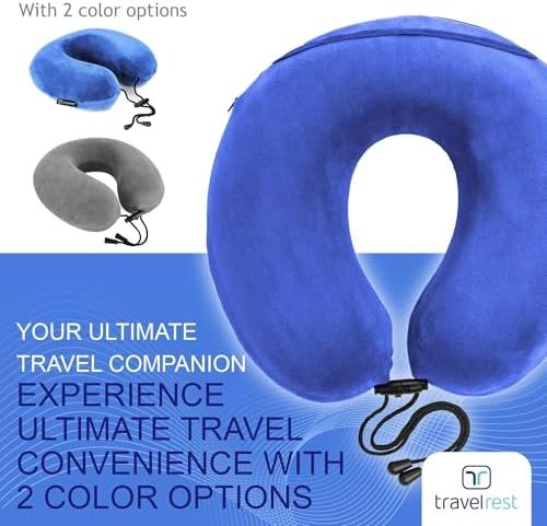 TRAVELREST - Therapeutic Memory Foam Travel & Neck Pillow - Washable Micro-Fiber Cover - Attaches to Luggage - Contours Perfectly to Your Neck and Head (2-Year Warranty) (Blue) - Image 9