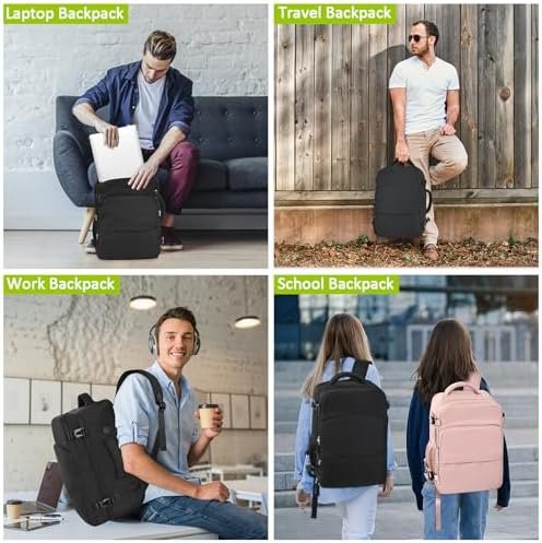 Travel Laptop Backpack, Carry On Backpack for Men Women Airline Approved, Large Waterproof College Business Work Hiking Casual Daypack Bag, Fits 16" Laptop, Black - Image 9