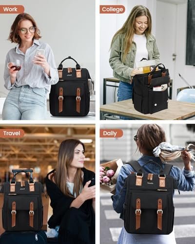 LOVEVOOK Laptop Backpack for Women Work Travel Backpack Purse Commuter Business Computer Bag Teacher Doctor Nurse Bags, College Backpack Daypack with USB Charging Port, 15.6 Inch, Black-brown - Image 6