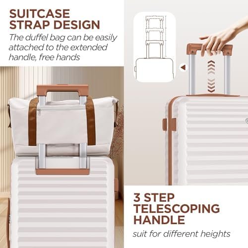 SHOWKOO Luggage Sets 3 Piece Hardside Expandable Suitcase with Double Spinner Wheels Tsa Lock, (Beige White, 5 piece set) - Image 5