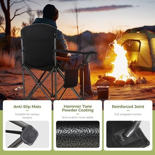 ALPHA CAMP Oversized Camping Folding Chair, Heavy Duty Support 450 LBS Steel Frame Collapsible Padded Arm Chair with Cup Holder Quad Lumbar Back, Portable for Outdoor - Image 4