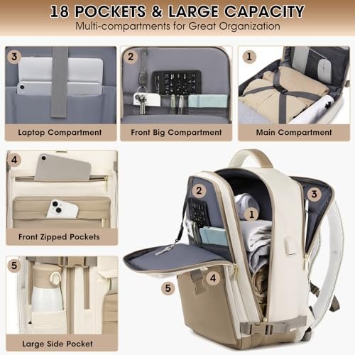 Large Travel Backpack for Women - 17 Inch 35L Carry On Laptop Bag Flight Approved Personal Item Daypack Weekender Traveling TSA Business Bag Luggage Waterproof for Airplane with Toiletry Bag Shoe Bag - Image 2