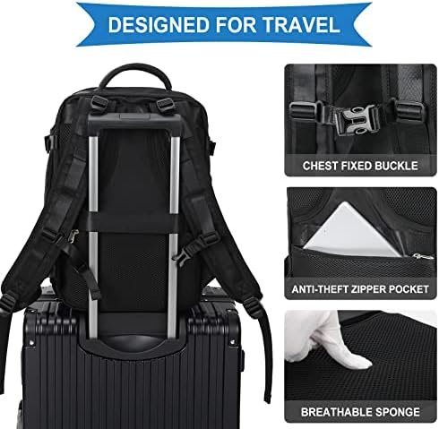coowoz Large Travel Backpack For Women Men,Carry On Backpack Flight Approved,Hiking Backpack Waterproof Outdoor Sports Rucksack Casual Daypack Fit 15.6 Inch Laptop Shoes Compartment (Black) - Image 5