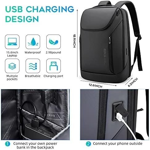 BANGE Business Smart Backpack Waterproof fit 15.6 Inch Laptop Backpack with USB Charging Port,Travel Durable Backpack - Image 5
