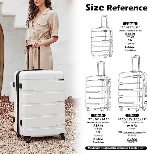 Coolife Luggage Expandable(only 28") Suitcase PC+ABS Spinner Built-In TSA lock 20in 24in 28in Carry on (Charcoal., M(24in).) - Image 7