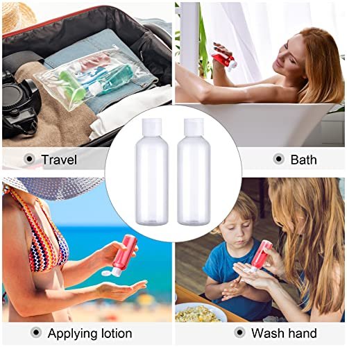 100 Pcs 3.4oz Small Travel Bottles Plastic Empty Squeeze Bottle Transparent Refillable Shampoo Travel Container with 5 Funnel for Liquids Cream Travel Size Liquid Cosmetics(Clear) - Image 7
