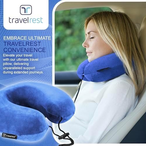 TRAVELREST - Therapeutic Memory Foam Travel & Neck Pillow - Washable Micro-Fiber Cover - Attaches to Luggage - Contours Perfectly to Your Neck and Head (2-Year Warranty) (Blue) - Image 10